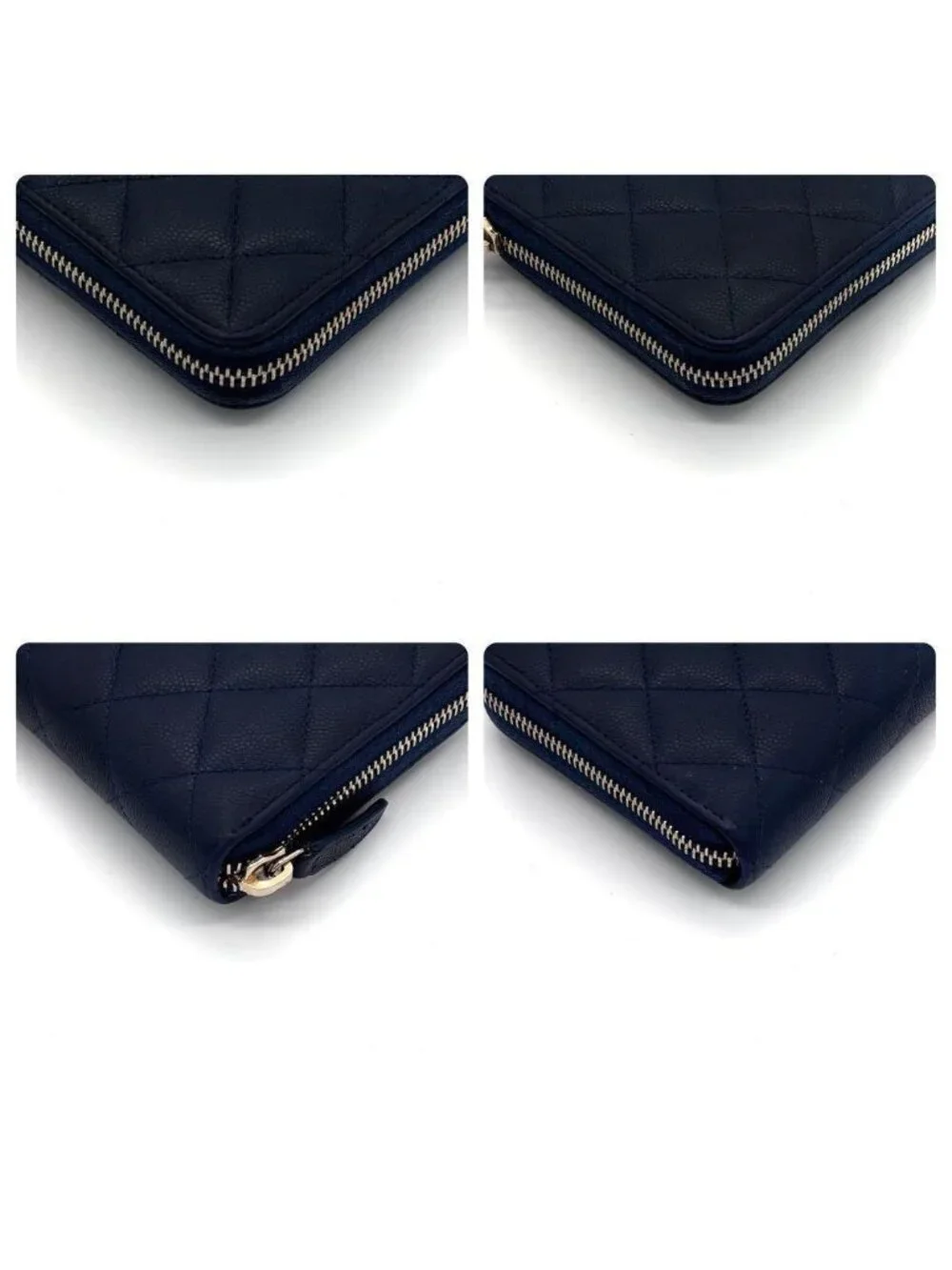 Chanel Quilted Caviar Leather Zip Around Wallet Navy